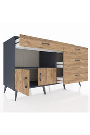 Kronos Konsol Tek Raflı 4 Çekmeceli 2 Kapaklı 176x59x99 Antrasit-Çam