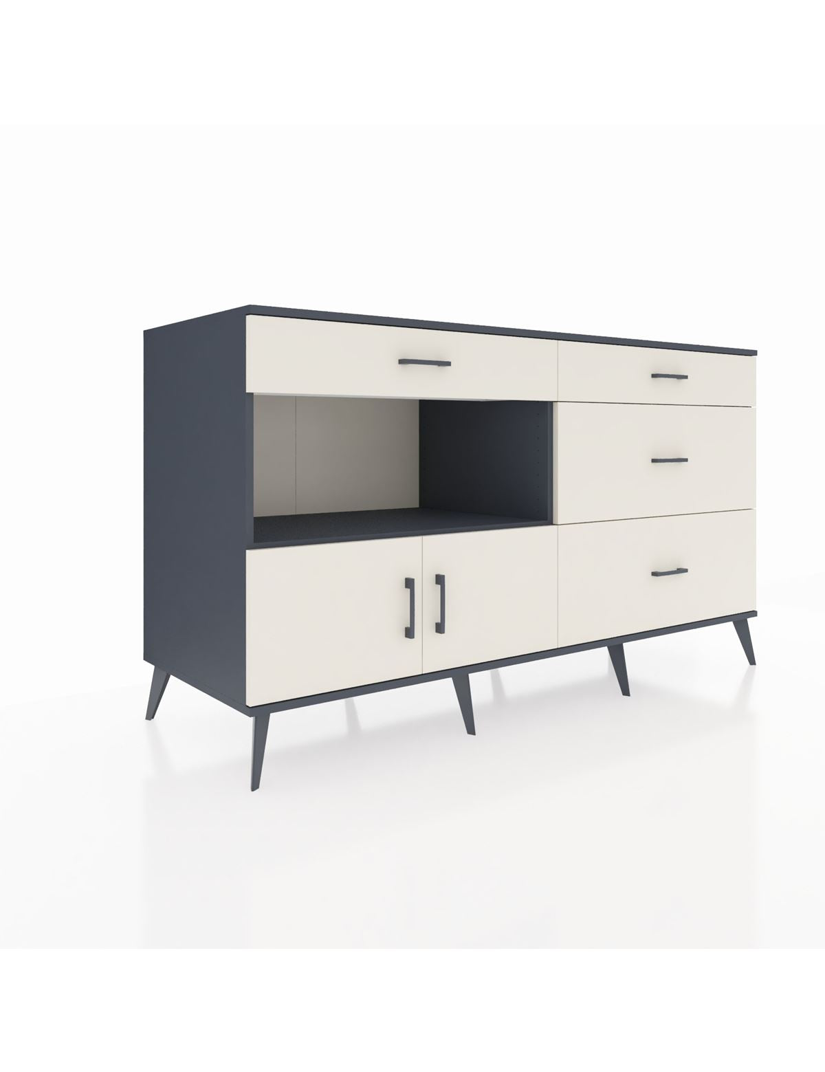 Kronos Konsol Tek Raflı 4 Çekmeceli 2 Kapaklı 176x59x99 Antrasit-Aytaşı