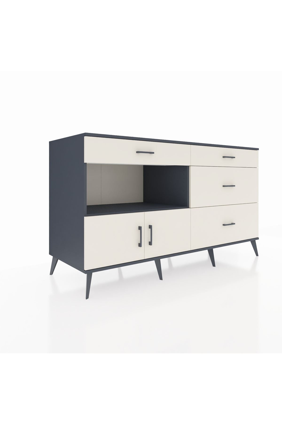 Kronos Konsol Tek Raflı 4 Çekmeceli 2 Kapaklı 176x59x99 Antrasit-Aytaşı