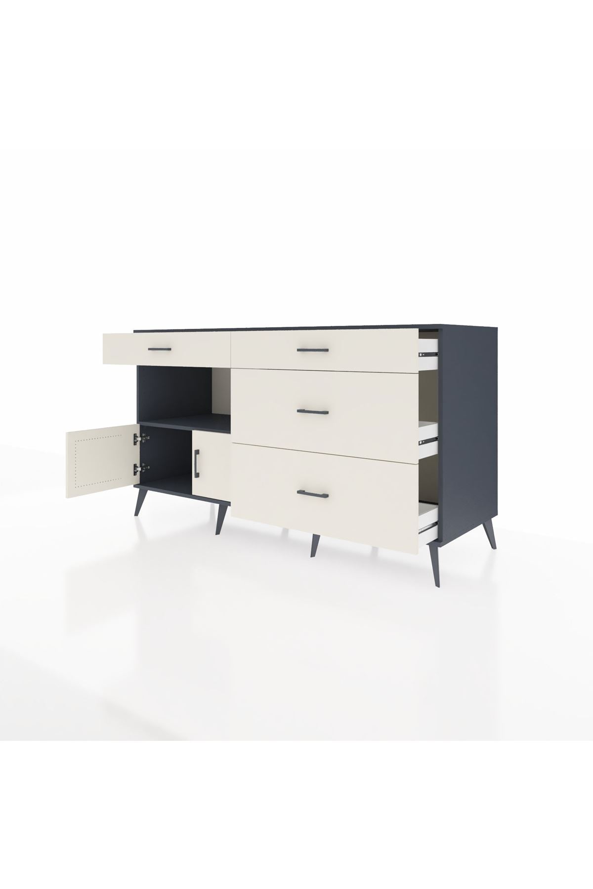 Kronos Konsol Tek Raflı 4 Çekmeceli 2 Kapaklı 176x59x99 Antrasit-Aytaşı