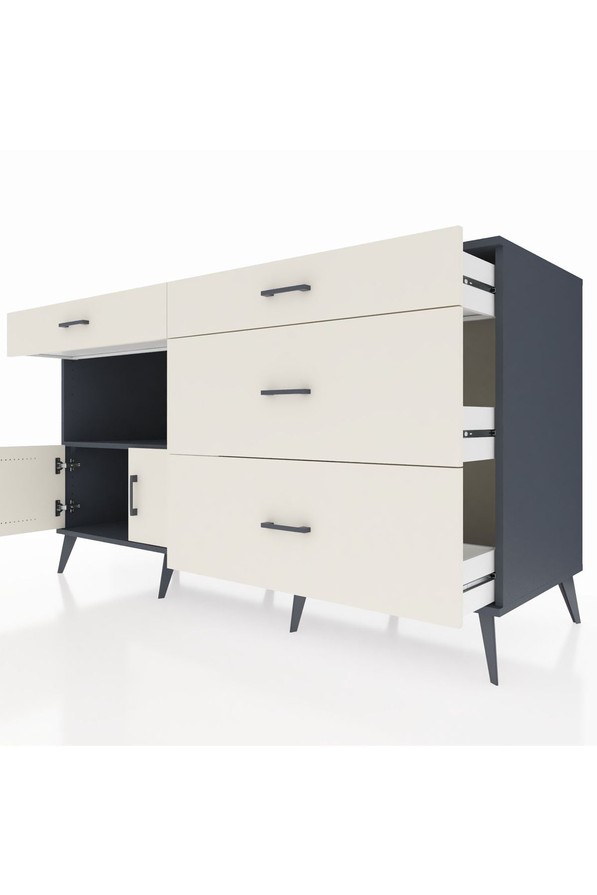 Kronos Konsol Tek Raflı 4 Çekmeceli 2 Kapaklı 176x59x99 Antrasit-Aytaşı