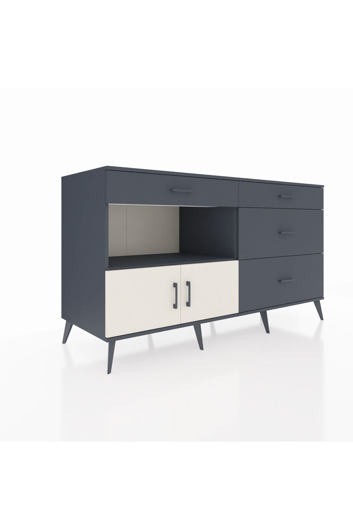 Kronos Konsol Tek Raflı 4 Çekmeceli 2 Kapaklı 176x59x99 Antrasit-Aytaşı/Antrasit