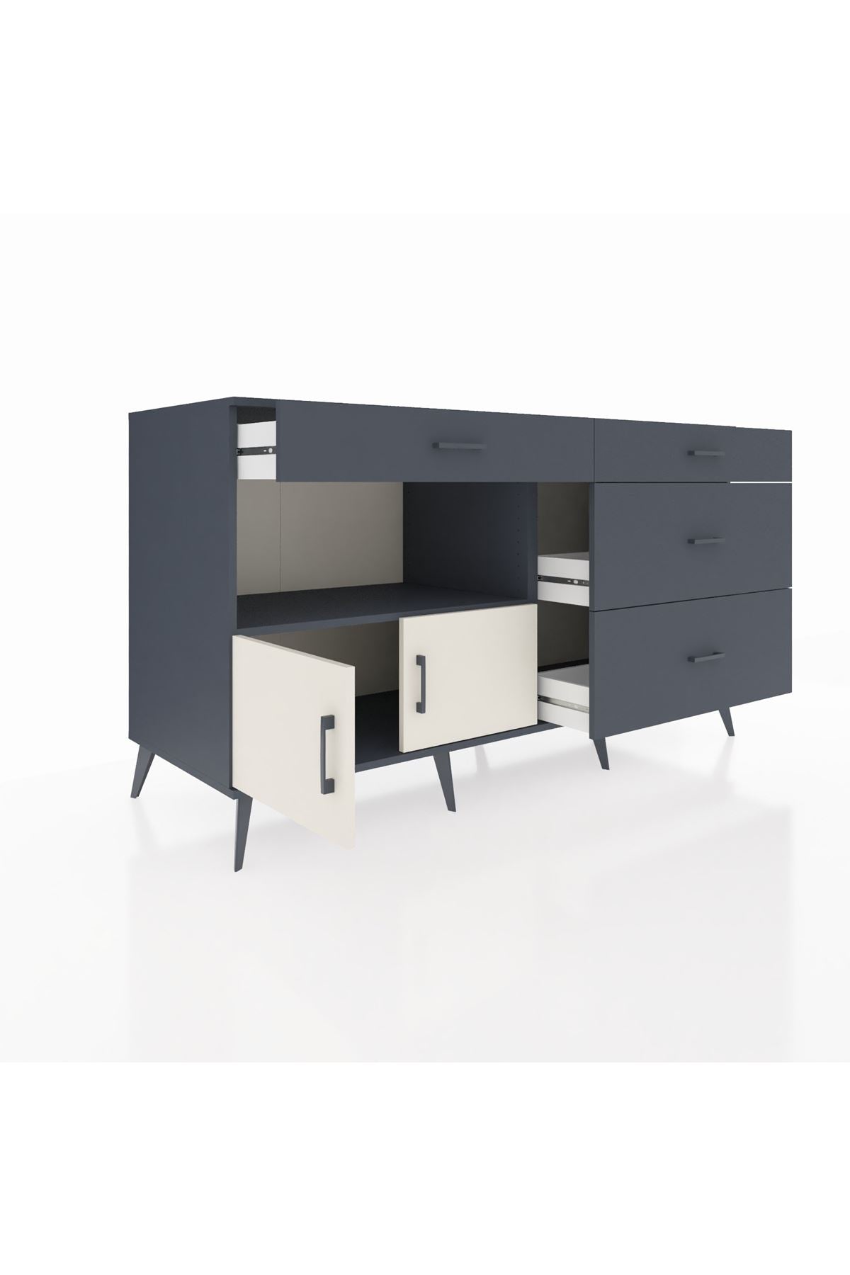 Kronos Konsol Tek Raflı 4 Çekmeceli 2 Kapaklı 176x59x99 Antrasit-Aytaşı/Antrasit