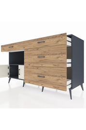 Kronos Konsol Tek Raflı 4 Çekmeceli 2 Kapaklı 176x59x99 Antrasit-Aytaşı/Çam