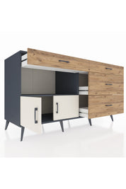 Kronos Konsol Tek Raflı 4 Çekmeceli 2 Kapaklı 176x59x99 Antrasit-Aytaşı/Çam