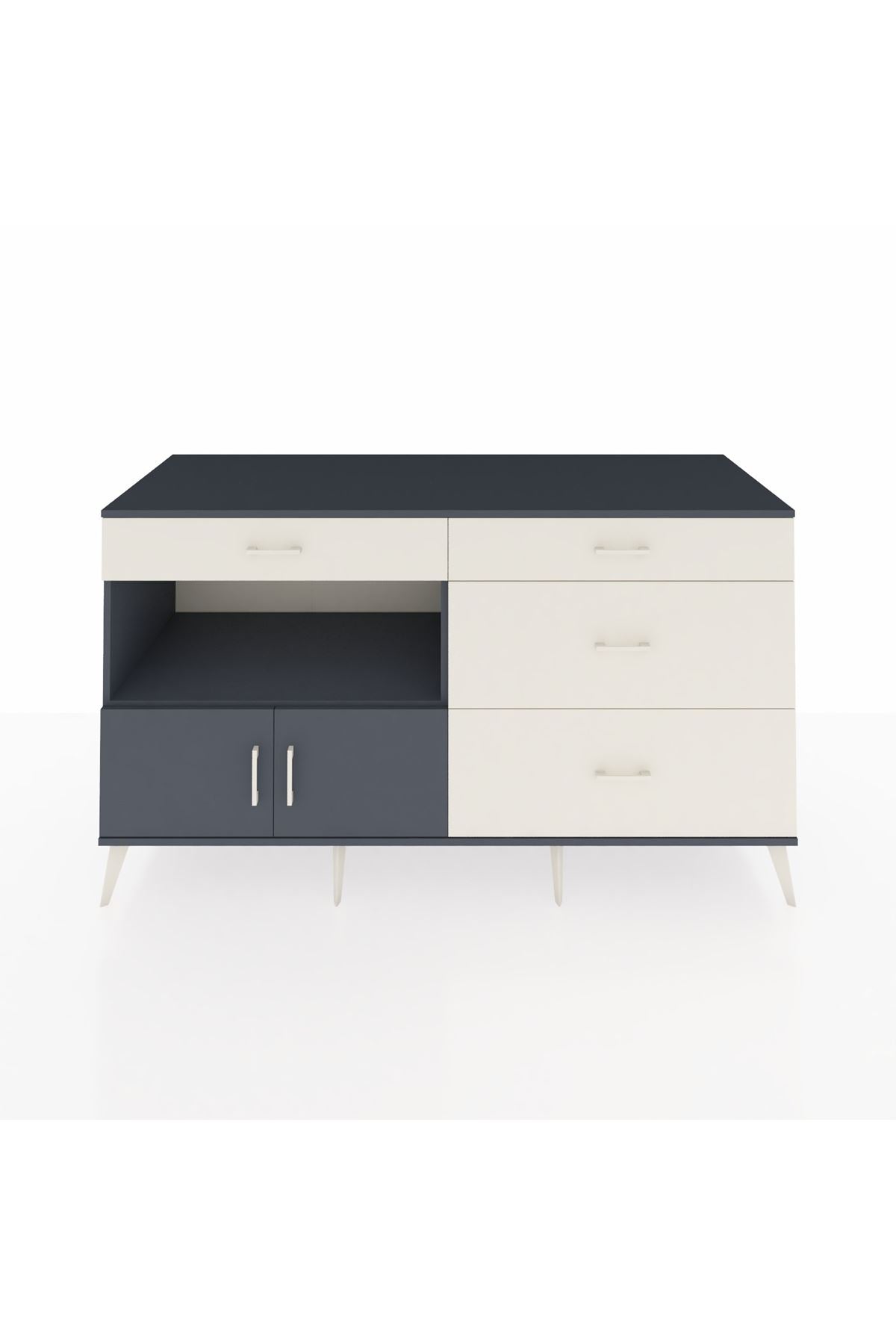 Kronos Konsol Tek Raflı 4 Çekmeceli 2 Kapaklı 176x59x99 Antrasit-Antrasit/Aytaşı