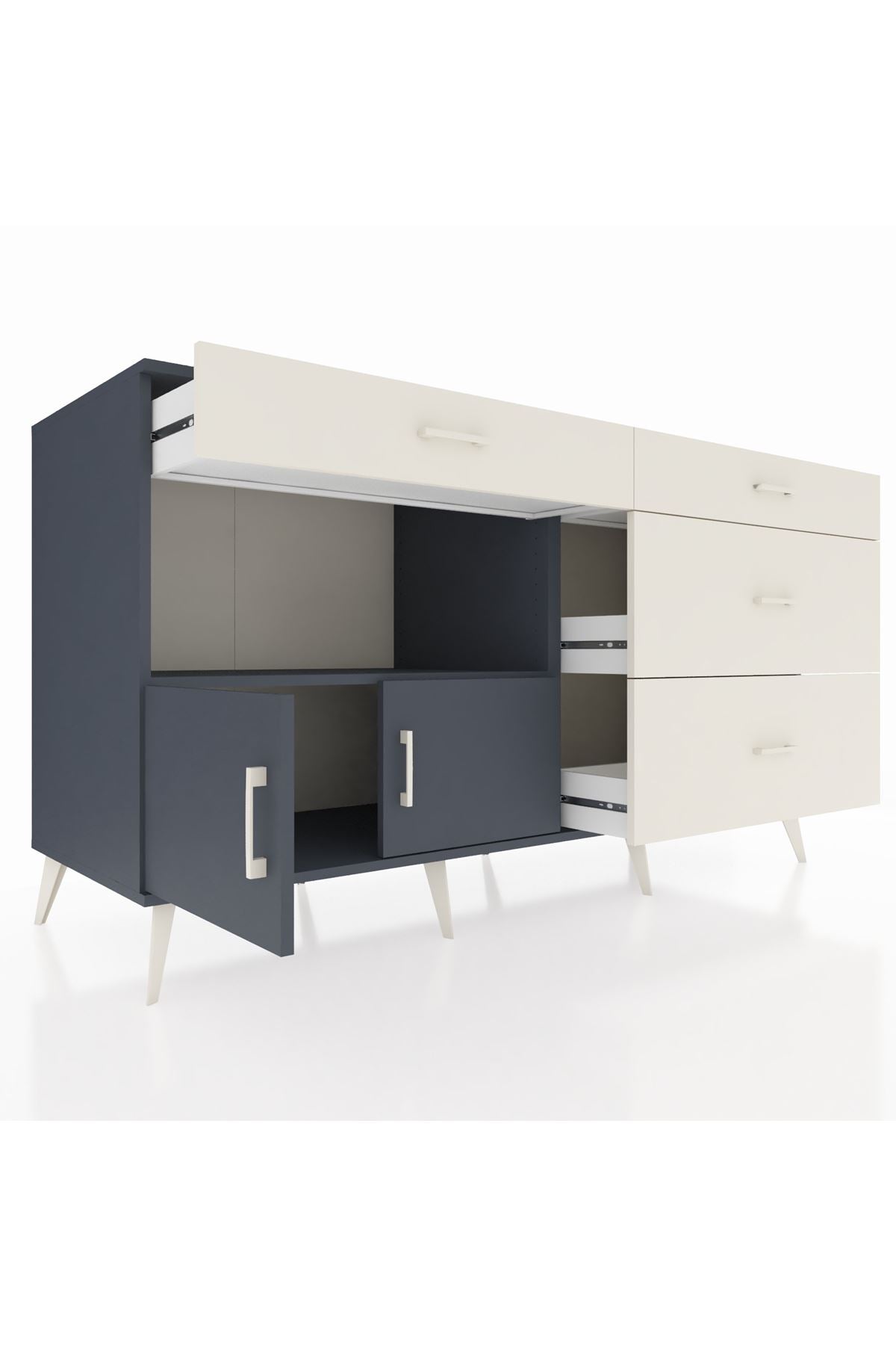 Kronos Konsol Tek Raflı 4 Çekmeceli 2 Kapaklı 176x59x99 Antrasit-Antrasit/Aytaşı