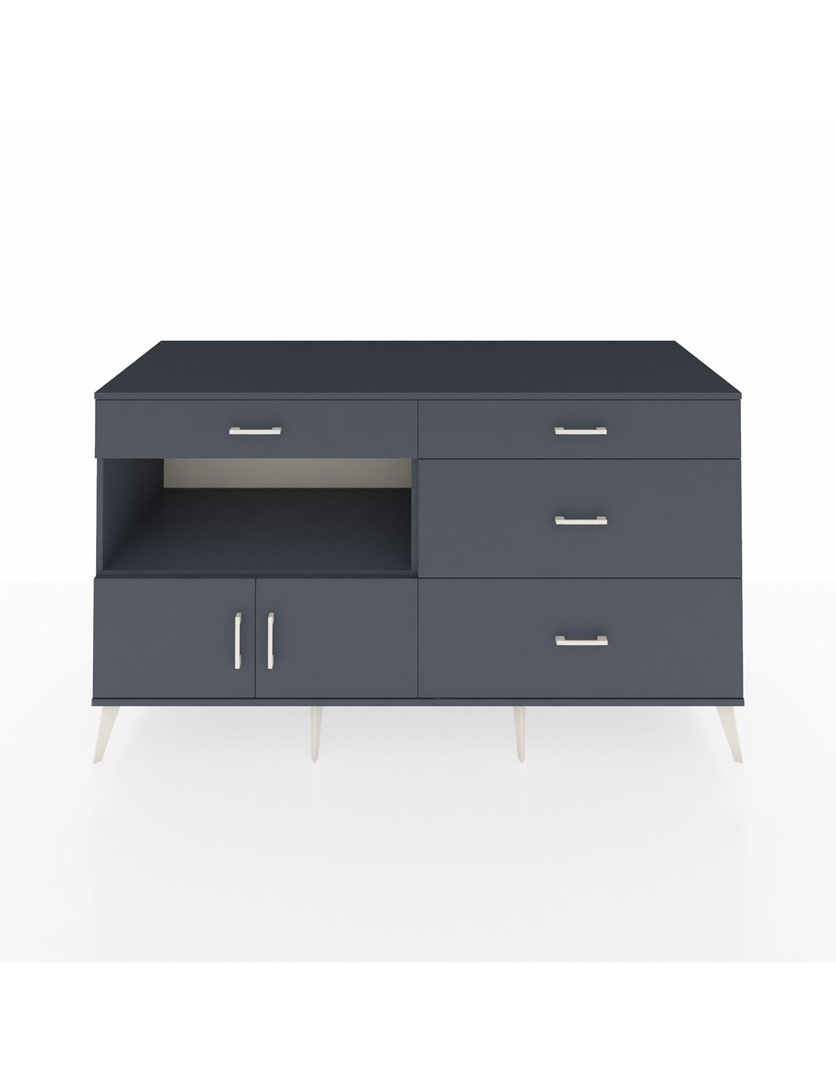 Kronos Konsol Tek Raflı 4 Çekmeceli 2 Kapaklı 176x59x99 Antrasit-Antrasit