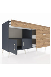 Kronos Konsol Tek Raflı 4 Çekmeceli 2 Kapaklı 176x59x99 Antrasit-Antrasit/Çam