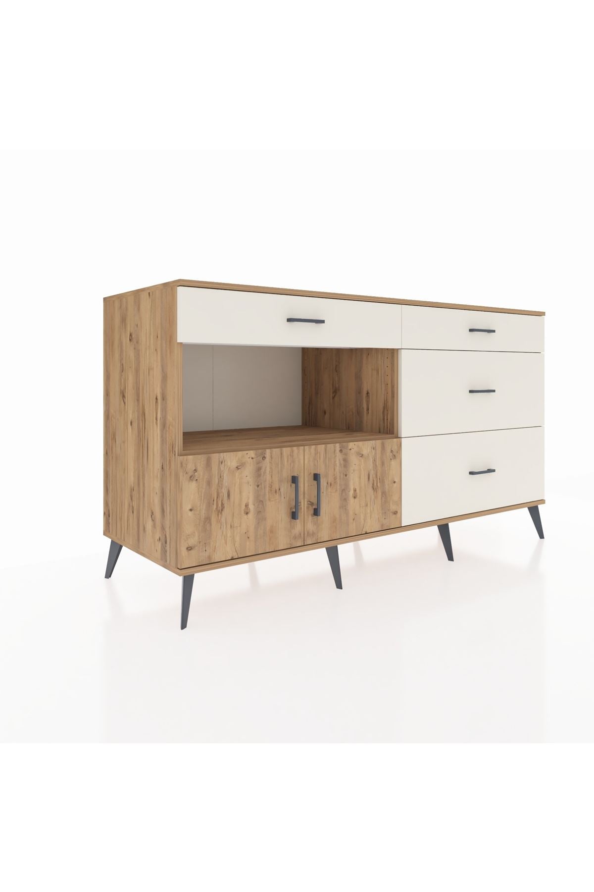 Kronos Konsol Tek Raflı 4 Çekmeceli 2 Kapaklı 176x59x99 Çam-Çam/Aytaşı