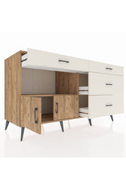 Kronos Konsol Tek Raflı 4 Çekmeceli 2 Kapaklı 176x59x99 Çam-Çam/Aytaşı