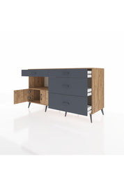 Kronos Konsol Tek Raflı 4 Çekmeceli 2 Kapaklı 176x59x99 Çam-Çam/Antrasit