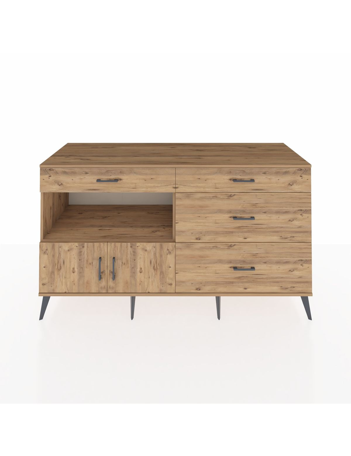 Kronos Konsol Tek Raflı 4 Çekmeceli 2 Kapaklı 176x59x99 Çam-Çam