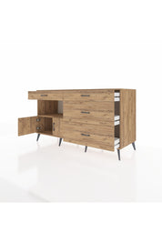 Kronos Konsol Tek Raflı 4 Çekmeceli 2 Kapaklı 176x59x99 Çam-Çam