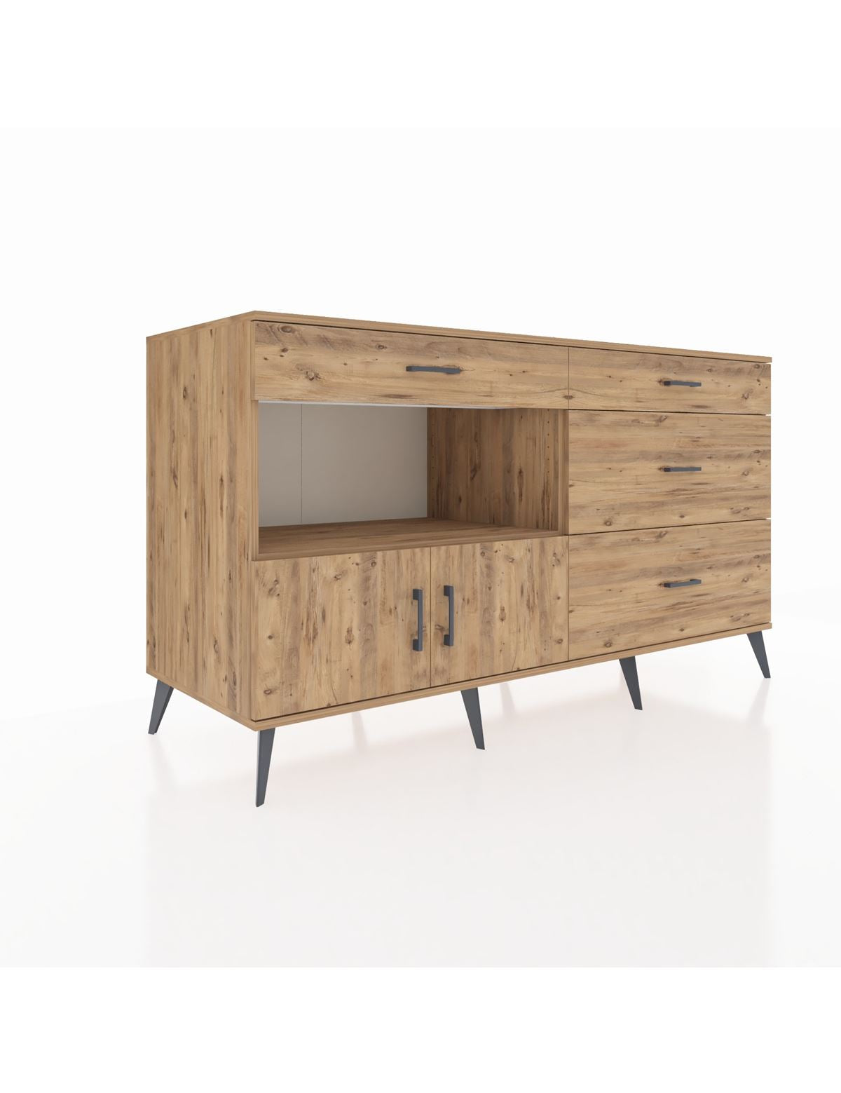 Kronos Konsol Tek Raflı 4 Çekmeceli 2 Kapaklı 176x59x99 Çam-Çam