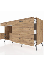 Kronos Konsol Tek Raflı 4 Çekmeceli 2 Kapaklı 176x59x99 Çam-Çam