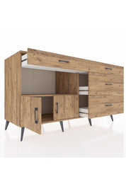 Kronos Konsol Tek Raflı 4 Çekmeceli 2 Kapaklı 176x59x99 Çam-Çam