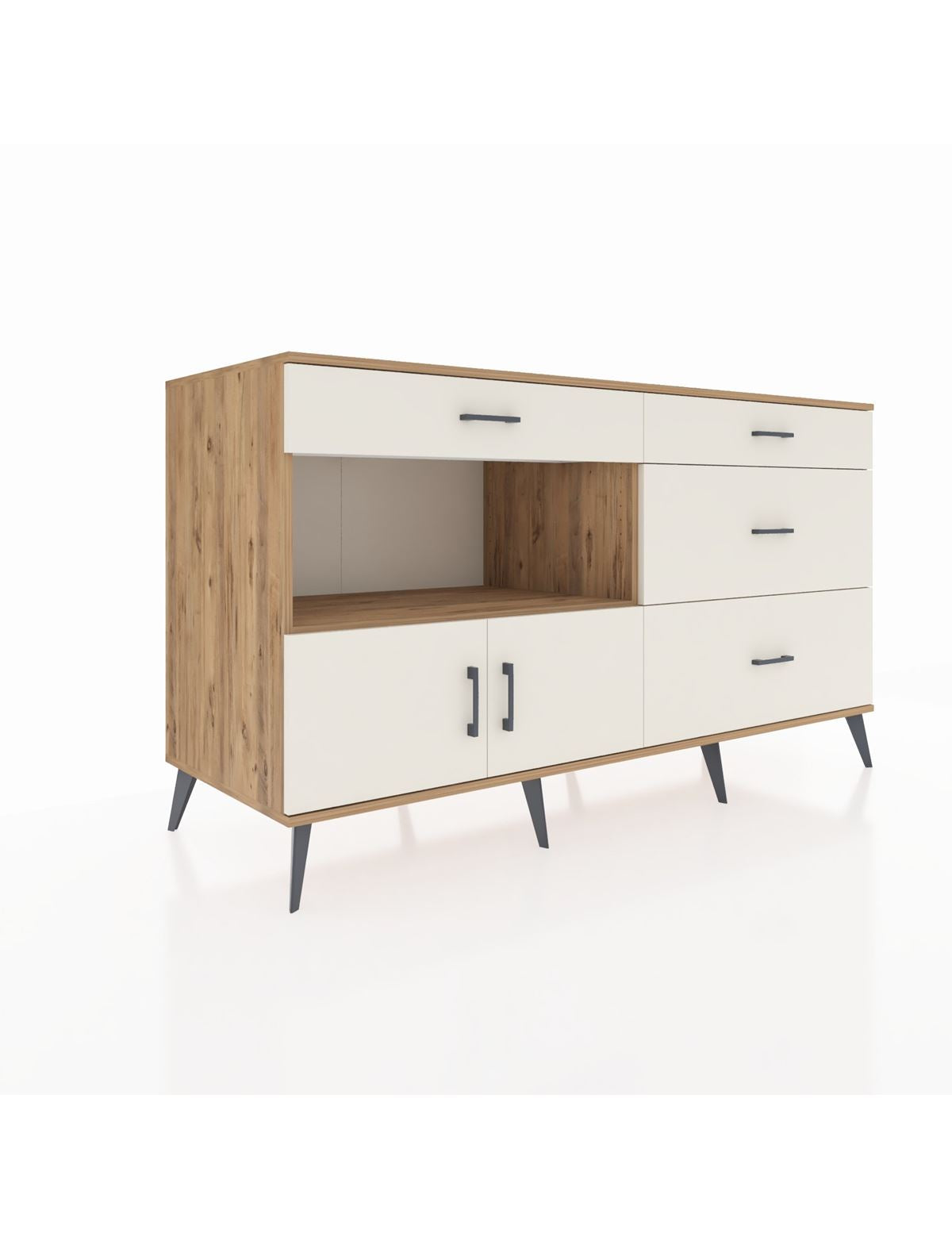 Kronos Konsol Tek Raflı 4 Çekmeceli 2 Kapaklı 176x59x99 Çam-Aytaşı