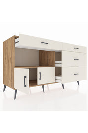 Kronos Konsol Tek Raflı 4 Çekmeceli 2 Kapaklı 176x59x99 Çam-Aytaşı