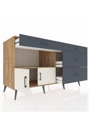 Kronos Konsol Tek Raflı 4 Çekmeceli 2 Kapaklı 176x59x99 Çam-Aytaşı/Antrasit