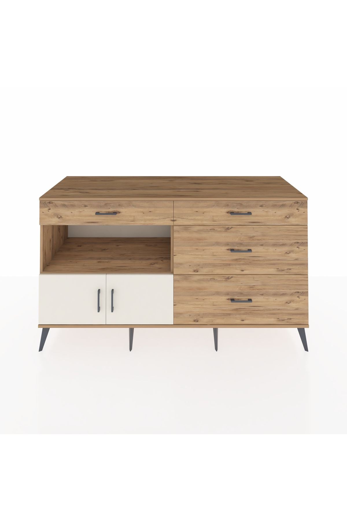 Kronos Konsol Tek Raflı 4 Çekmeceli 2 Kapaklı 176x59x99 Çam-Aytaşı/Çam