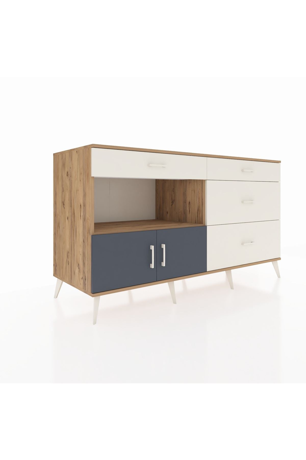 Kronos Konsol Tek Raflı 4 Çekmeceli 2 Kapaklı 176x59x99 Çam-Antrasit/Aytaşı