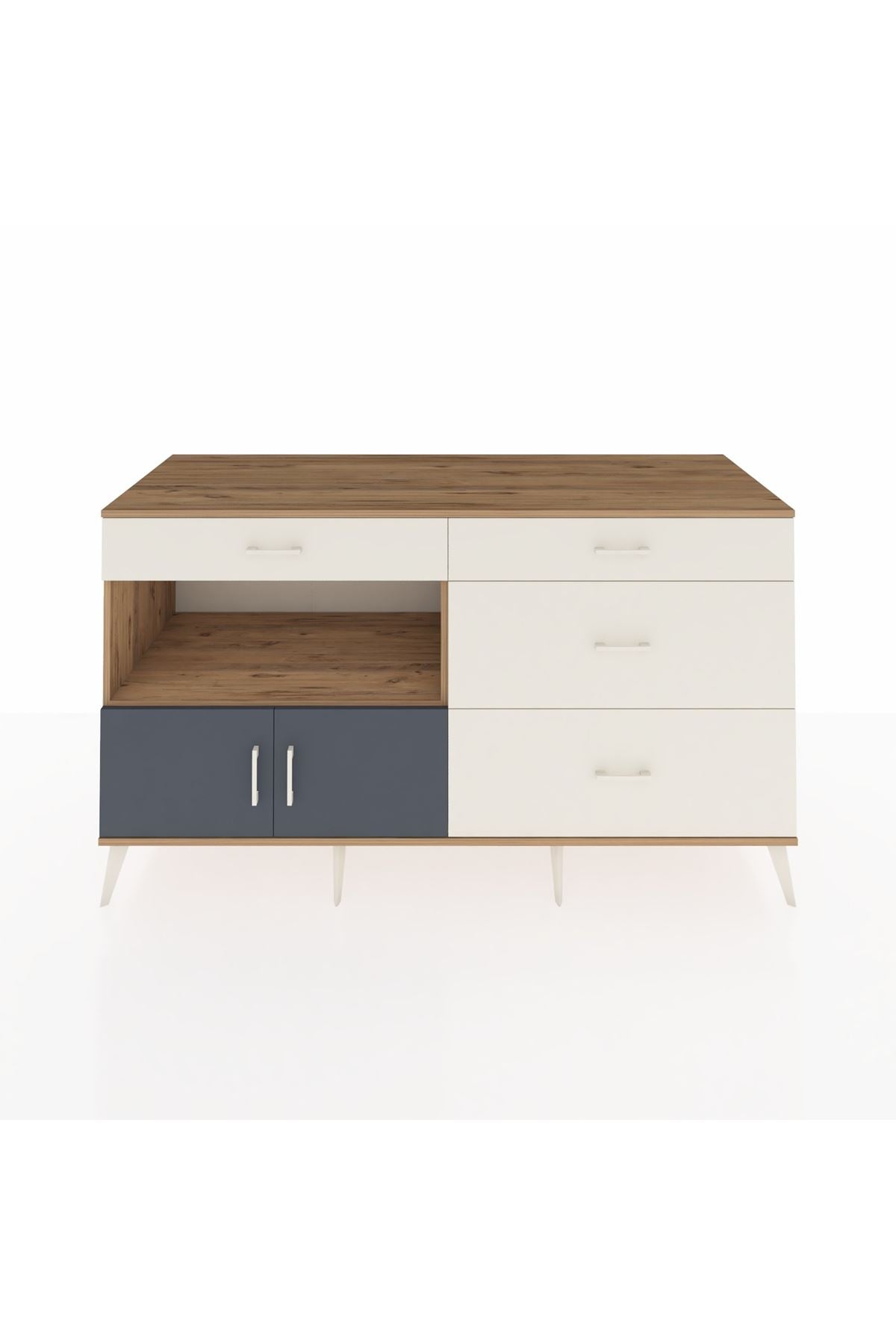 Kronos Konsol Tek Raflı 4 Çekmeceli 2 Kapaklı 176x59x99 Çam-Antrasit/Aytaşı