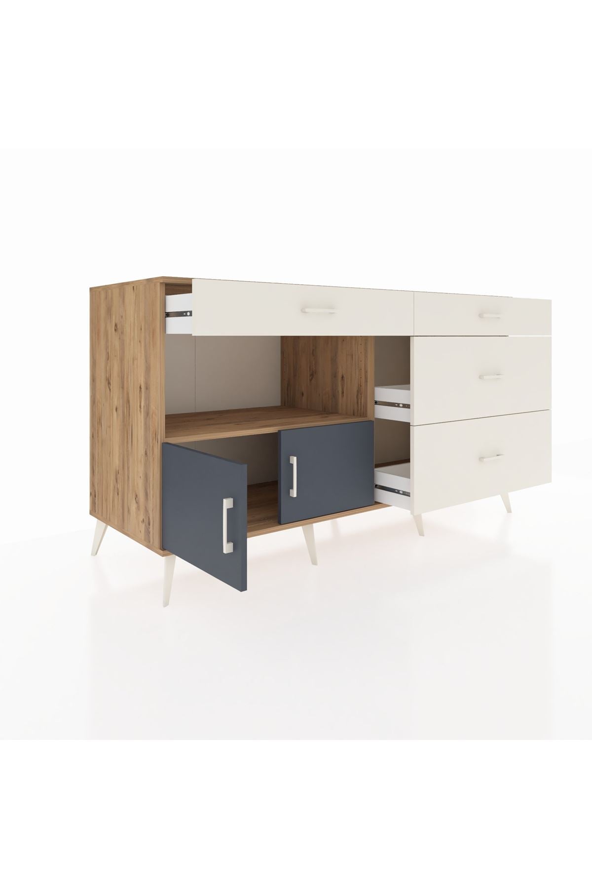 Kronos Konsol Tek Raflı 4 Çekmeceli 2 Kapaklı 176x59x99 Çam-Antrasit/Aytaşı