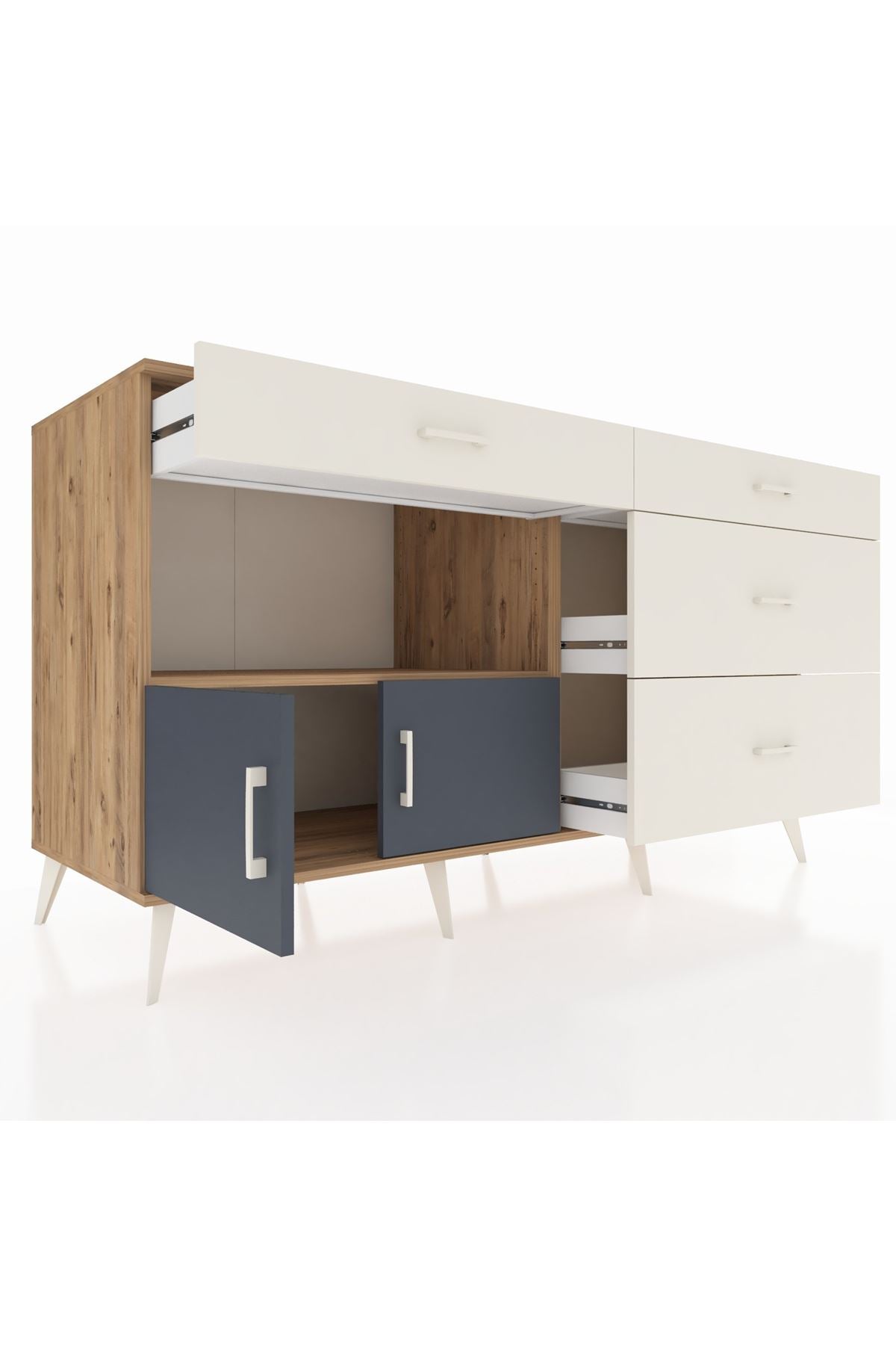 Kronos Konsol Tek Raflı 4 Çekmeceli 2 Kapaklı 176x59x99 Çam-Antrasit/Aytaşı