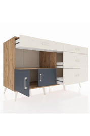 Kronos Konsol Tek Raflı 4 Çekmeceli 2 Kapaklı 176x59x99 Çam-Antrasit/Aytaşı