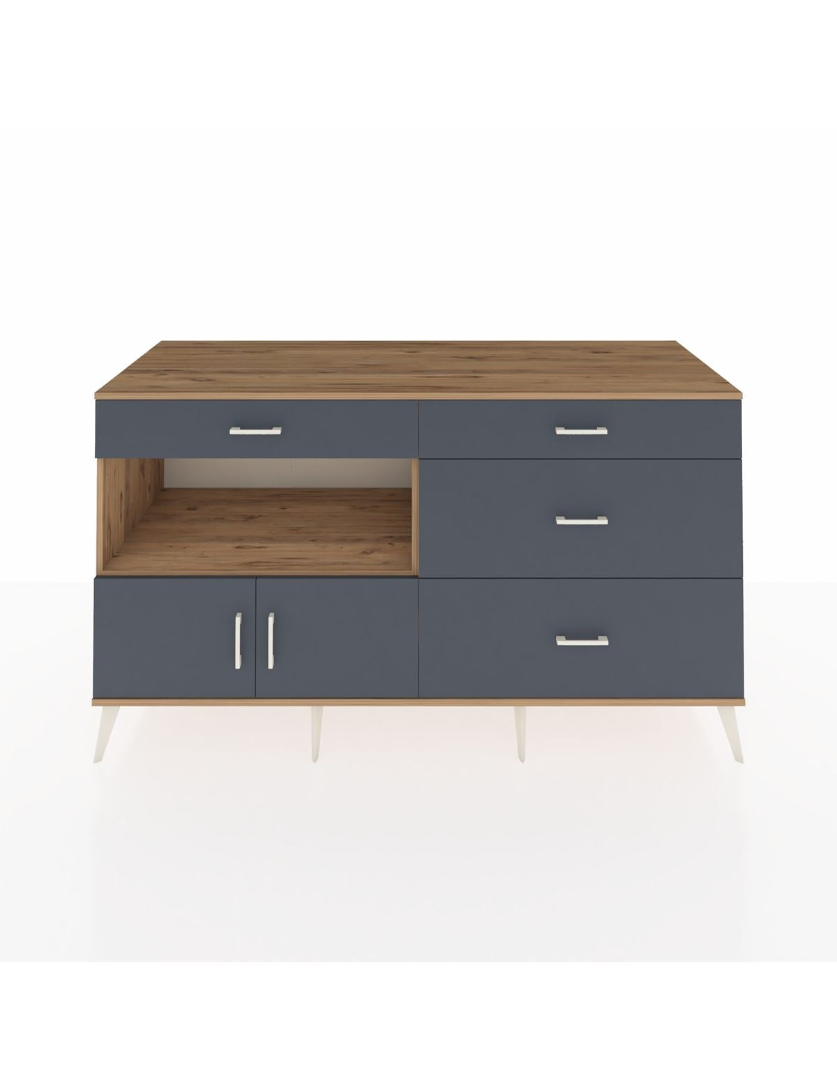 Kronos Konsol Tek Raflı 4 Çekmeceli 2 Kapaklı 176x59x99 Çam-Antrasit