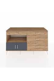 Kronos Konsol Tek Raflı 4 Çekmeceli 2 Kapaklı 176x59x99 Çam-Antrasit/Çam