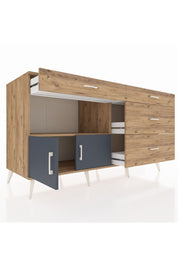 Kronos Konsol Tek Raflı 4 Çekmeceli 2 Kapaklı 176x59x99 Çam-Antrasit/Çam