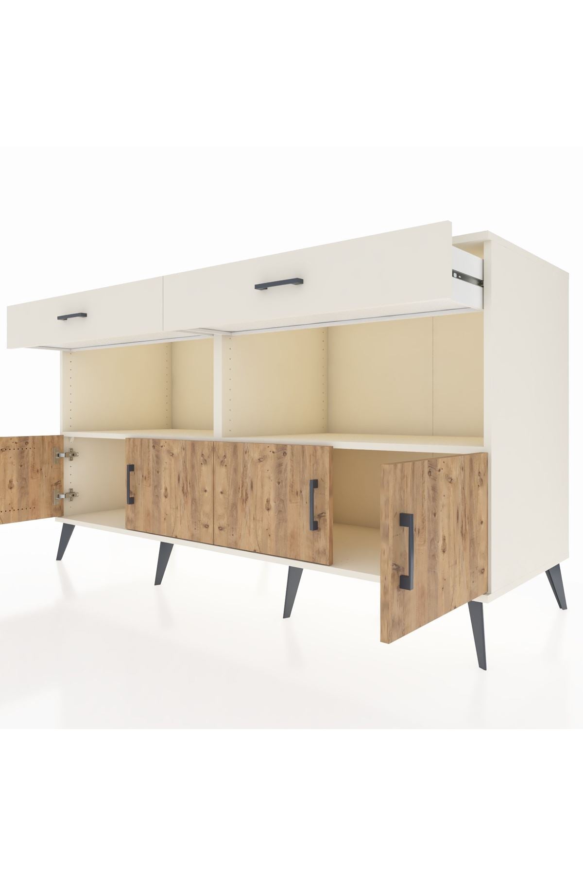 Kronos Konsol 2 Raflı 2 Çekmeceli 4 Kapaklı 176x59x99 Aytaşı-Çam/Aytaşı