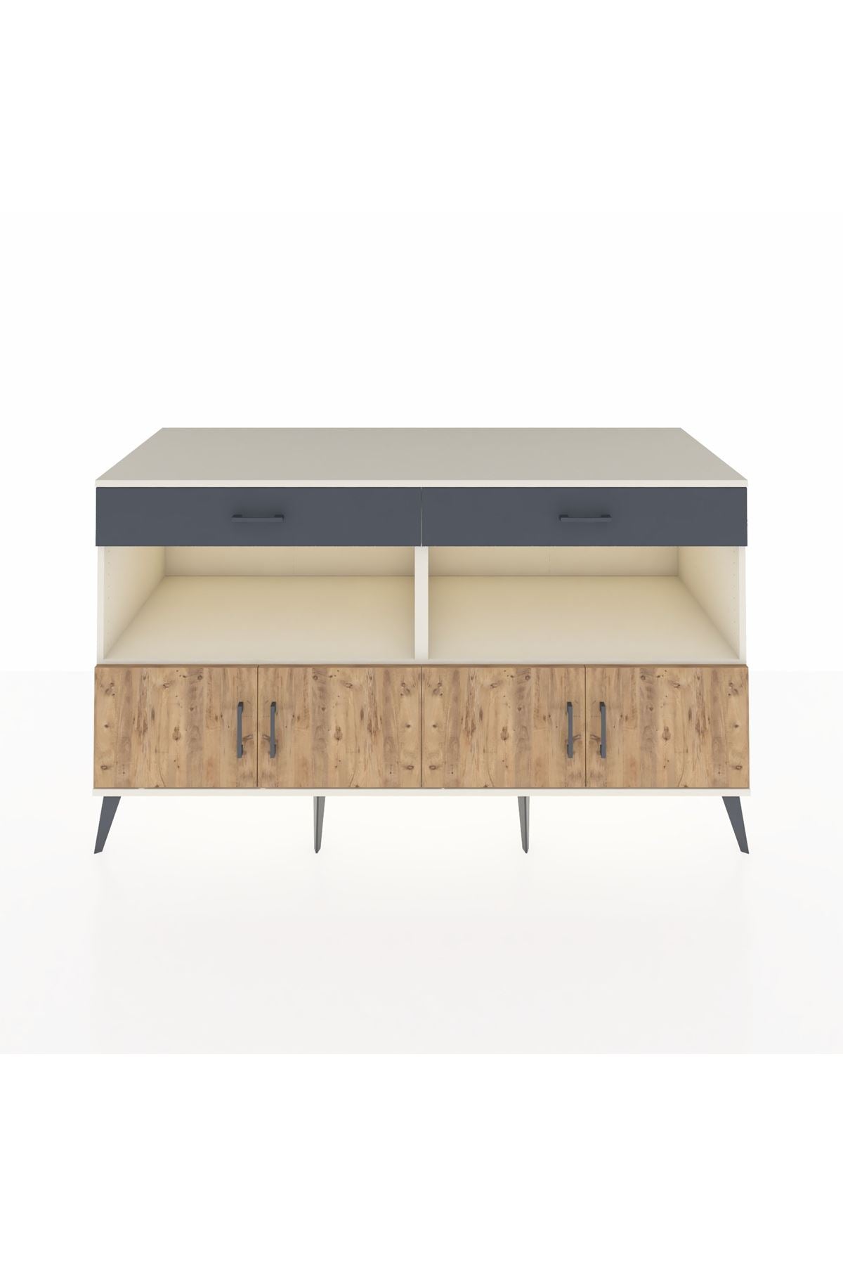 Kronos Konsol 2 Raflı 2 Çekmeceli 4 Kapaklı 176x59x99 Aytaşı-Çam/Antrasit