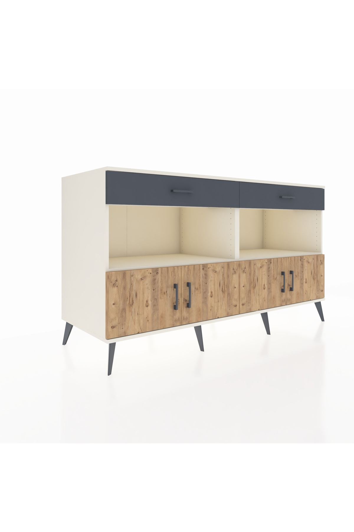Kronos Konsol 2 Raflı 2 Çekmeceli 4 Kapaklı 176x59x99 Aytaşı-Çam/Antrasit
