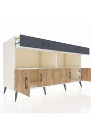 Kronos Konsol 2 Raflı 2 Çekmeceli 4 Kapaklı 176x59x99 Aytaşı-Çam/Antrasit