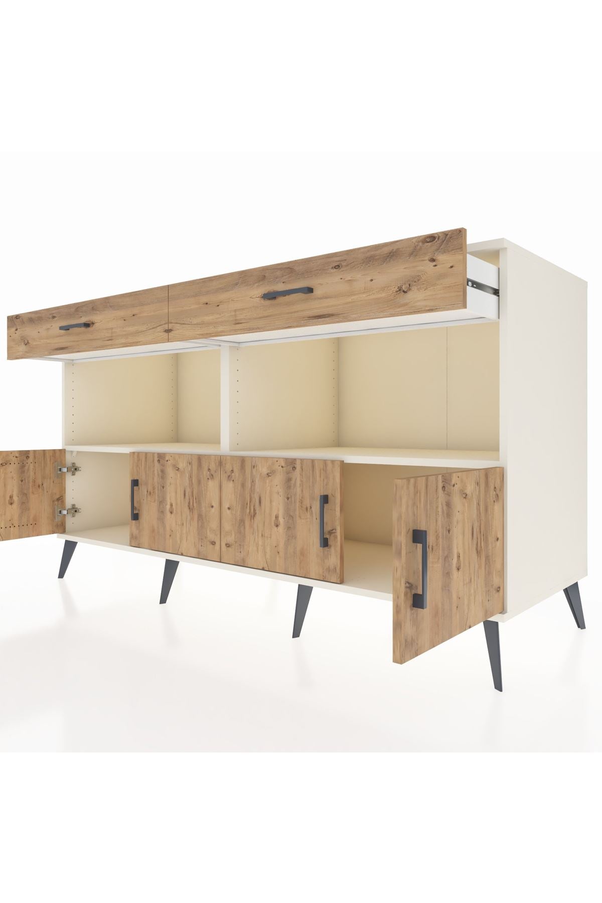 Kronos Konsol 2 Raflı 2 Çekmeceli 4 Kapaklı 176x59x99 Aytaşı-Çam