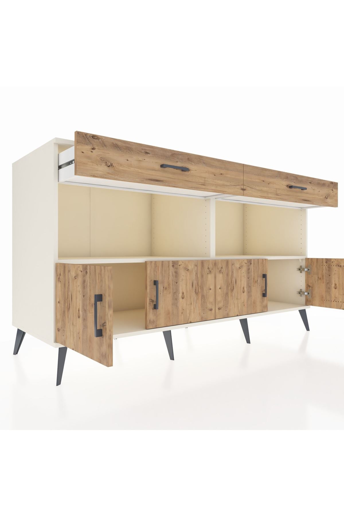 Kronos Konsol 2 Raflı 2 Çekmeceli 4 Kapaklı 176x59x99 Aytaşı-Çam