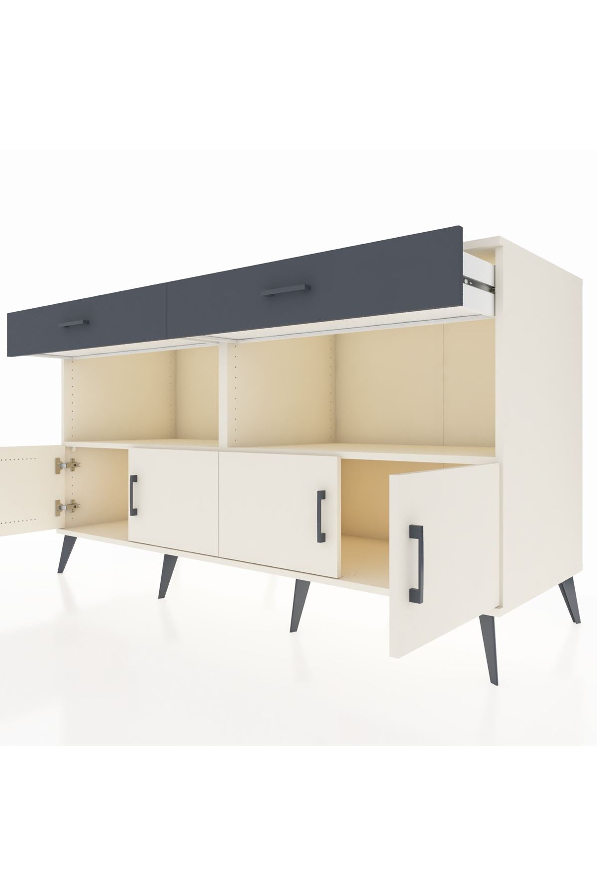 Kronos Konsol 2 Raflı 2 Çekmeceli 4 Kapaklı 176x59x99 Aytaşı-Aytaşı/Antrasit