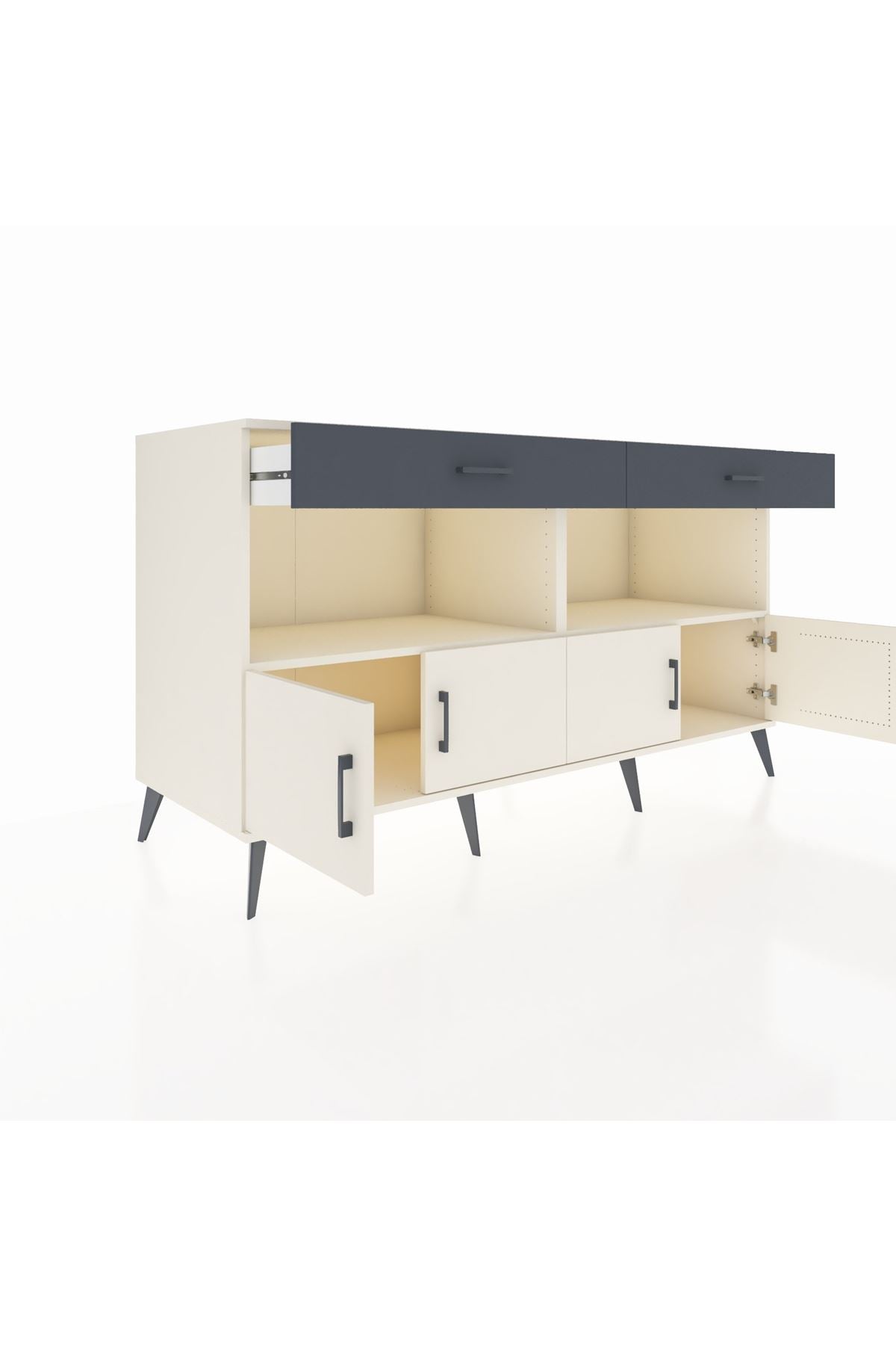 Kronos Konsol 2 Raflı 2 Çekmeceli 4 Kapaklı 176x59x99 Aytaşı-Aytaşı/Antrasit