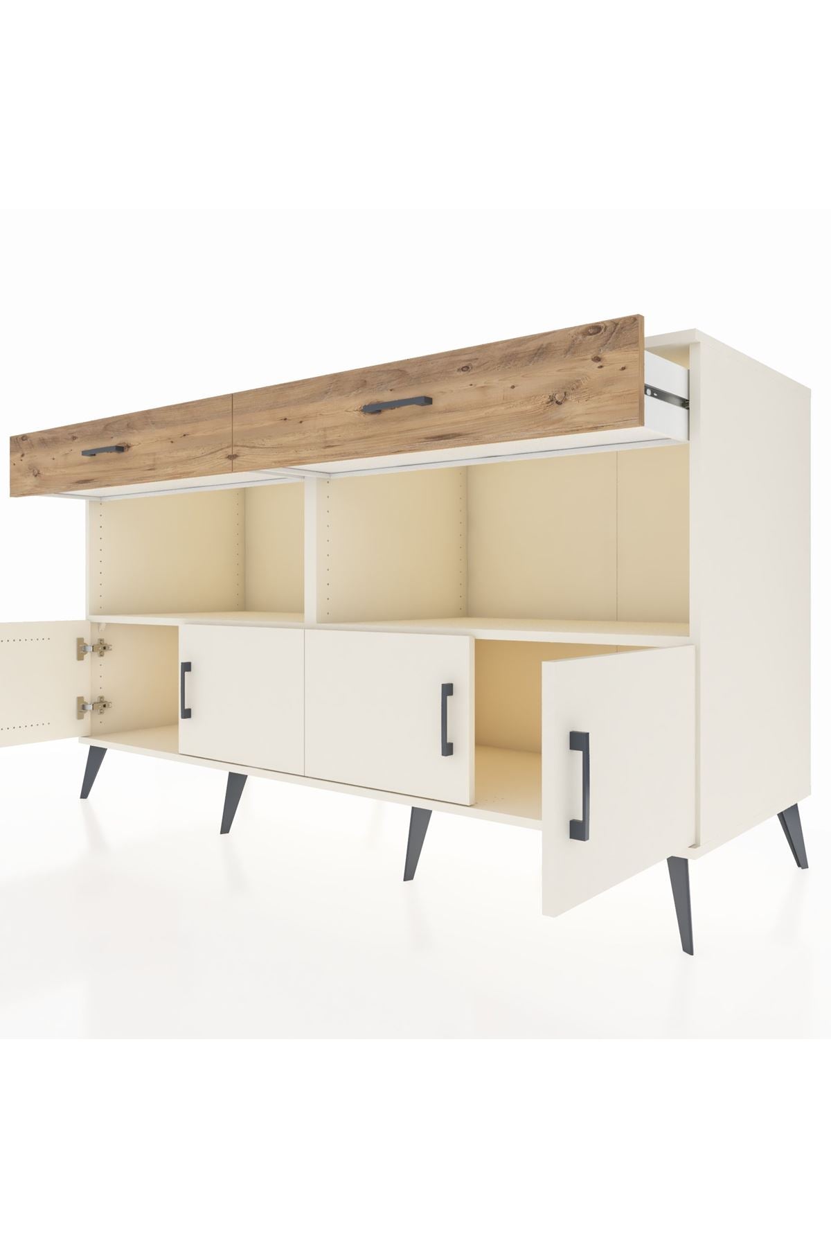 Kronos Konsol 2 Raflı 2 Çekmeceli 4 Kapaklı 176x59x99 Aytaşı-Aytaşı/Çam