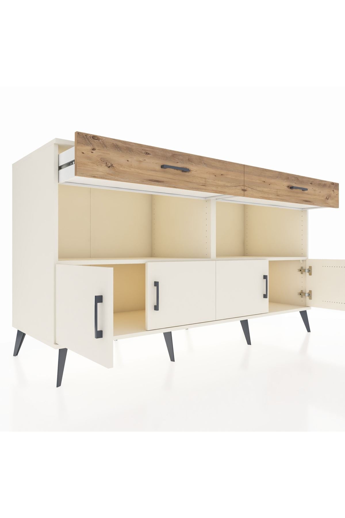 Kronos Konsol 2 Raflı 2 Çekmeceli 4 Kapaklı 176x59x99 Aytaşı-Aytaşı/Çam