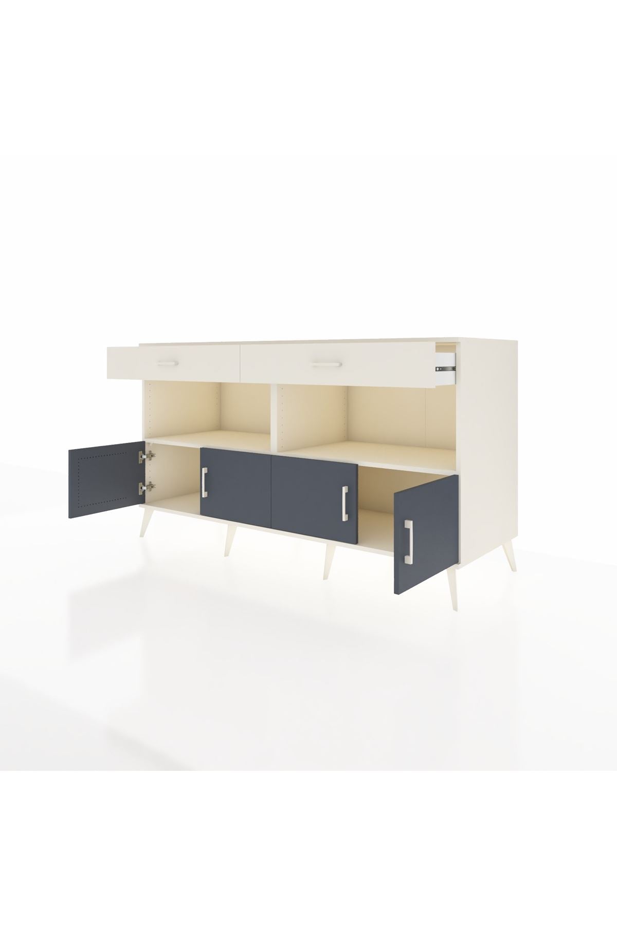 Kronos Konsol 2 Raflı 2 Çekmeceli 4 Kapaklı 176x59x99 Aytaşı-Antrasit/Aytaşı