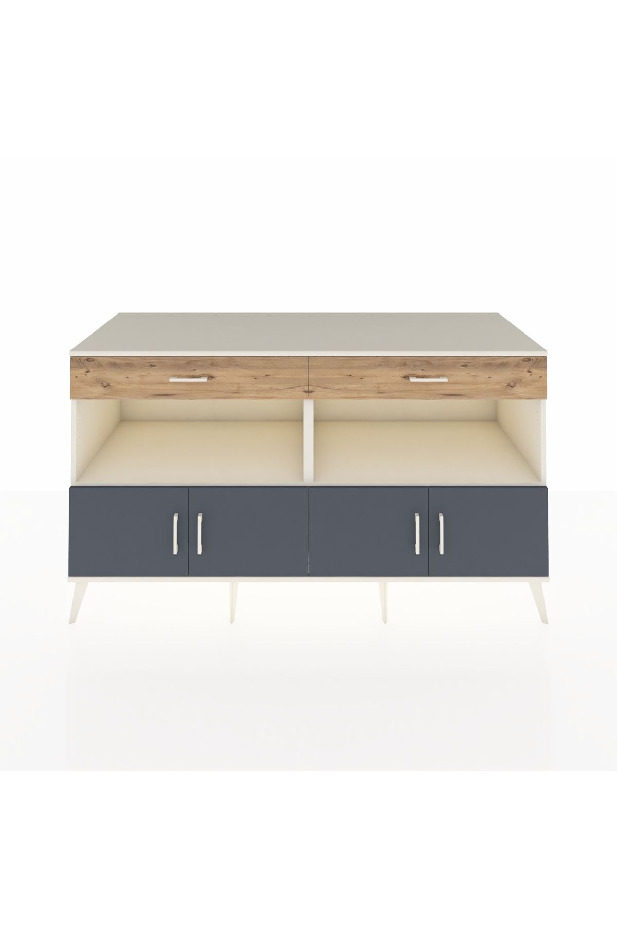 Kronos Konsol 2 Raflı 2 Çekmeceli 4 Kapaklı 176x59x99 Aytaşı-Antrasit/Çam