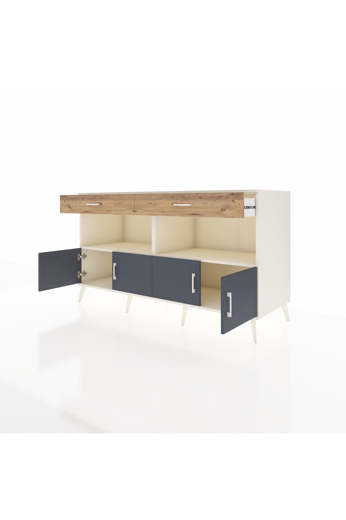 Kronos Konsol 2 Raflı 2 Çekmeceli 4 Kapaklı 176x59x99 Aytaşı-Antrasit/Çam