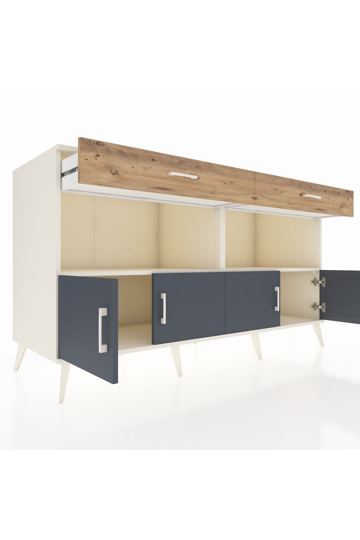 Kronos Konsol 2 Raflı 2 Çekmeceli 4 Kapaklı 176x59x99 Aytaşı-Antrasit/Çam