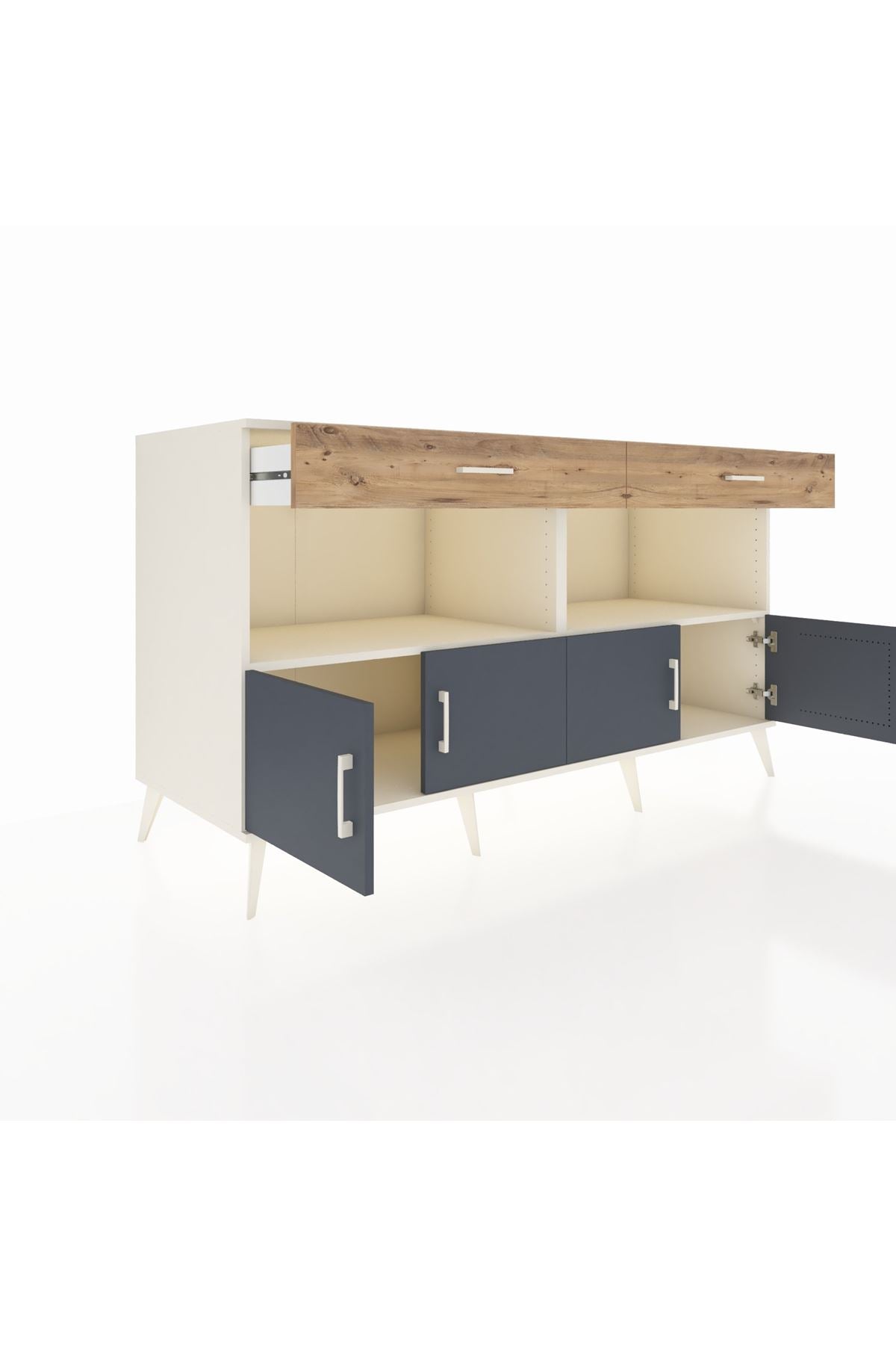 Kronos Konsol 2 Raflı 2 Çekmeceli 4 Kapaklı 176x59x99 Aytaşı-Antrasit/Çam