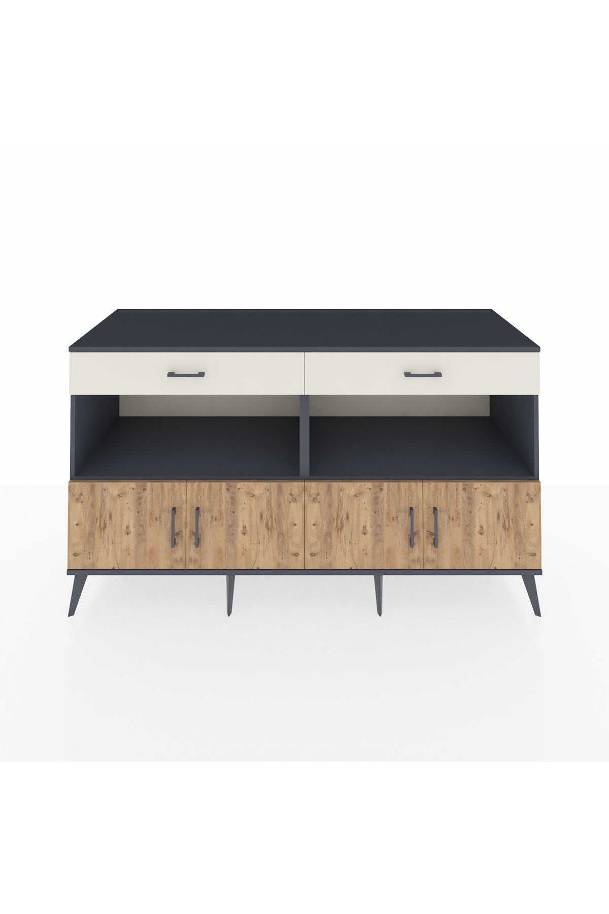 Kronos Konsol 2 Raflı 2 Çekmeceli 4 Kapaklı 176x59x99 Antrasit-Çam/Aytaşı