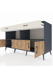 Kronos Konsol 2 Raflı 2 Çekmeceli 4 Kapaklı 176x59x99 Antrasit-Çam/Aytaşı